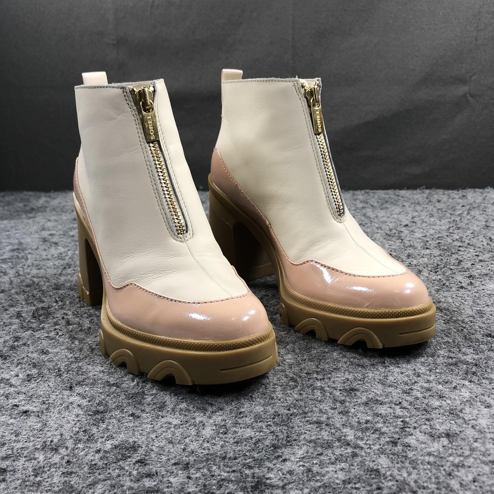 Sorel Brex Ankle Boots Womens 9 Pink Leather Zip Platform Block Heel LL6067-191